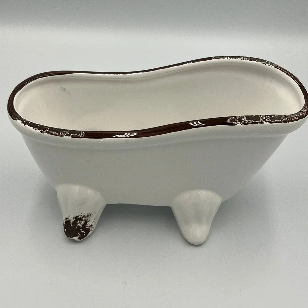 MyGift Bathtub Planter 9-Inch White Ceramic French Country